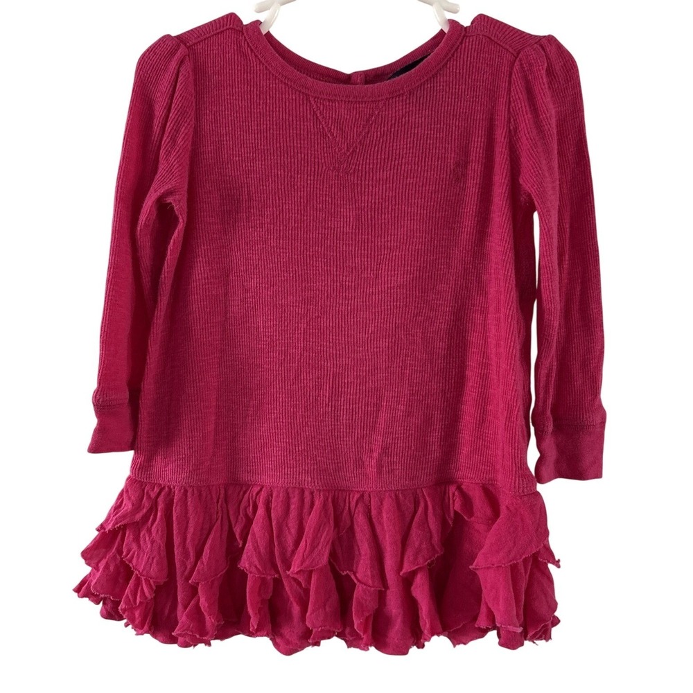 RALPH LAUREN Baby Girl Dress Hot Pink LS Thermal Ruffle Size 12 Month